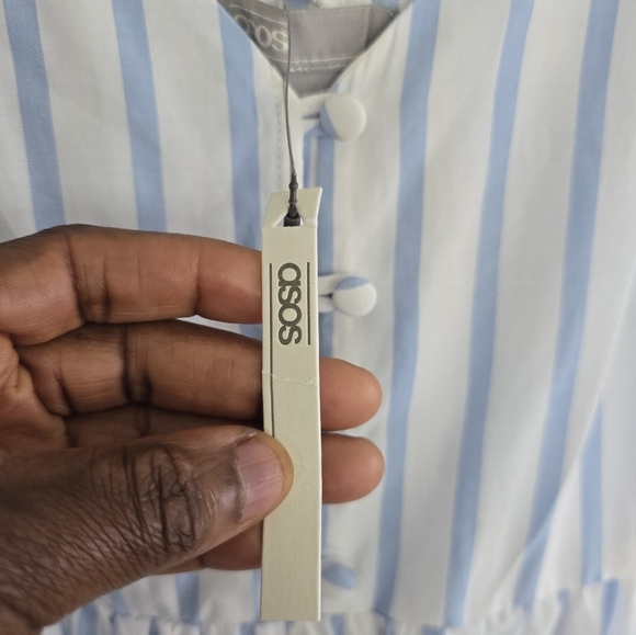 Asos Tiered Sleeveless Maxi Dress Sz 8 Womens Blue White Striped Tassles New - Picture 3 of 11